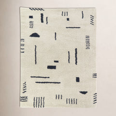 Shag Area Rug, 6'7" x 9' in Cream and Navy