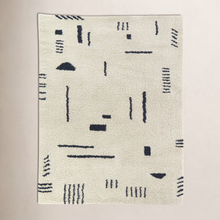 Shag Area Rug, 6'7" x 9' in Cream and Navy