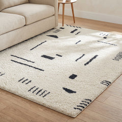 Shag Area Rug, 6'7" x 9' in Cream and Navy