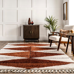 Shag Area Rug, 7'10" x 10'8" with Ivory/Rust