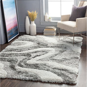 Shag Area Rug, 7'10" x 10', Gray with Abstract Pattern