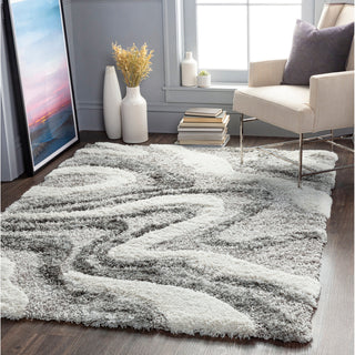 Shag Area Rug, 7'10" x 10', Gray with Abstract Pattern