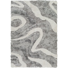 Shag Area Rug, 7'10" x 10', Gray with Abstract Pattern