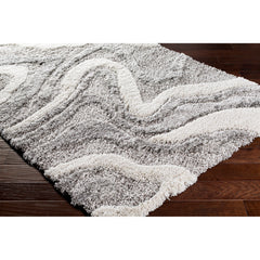 Shag Area Rug, 7'10" x 10', Gray with Abstract Pattern