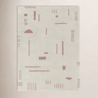 Shag Area Rug, 7'10" x 10', White and Pink Polypropylene