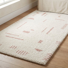 Shag Area Rug, 7'10" x 10', White and Pink Polypropylene