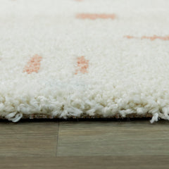 Shag Area Rug, 7'10" x 10', White and Pink Polypropylene