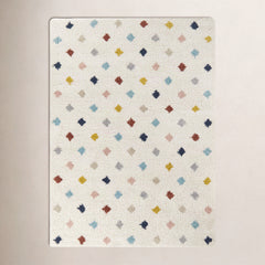 Shag Area Rug, 7 ft 10 in x 10 ft, Cream with Geometric Dot Pattern