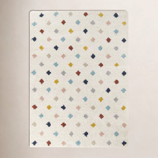 Shag Area Rug, 7 ft 10 in x 10 ft, Cream with Geometric Dot Pattern