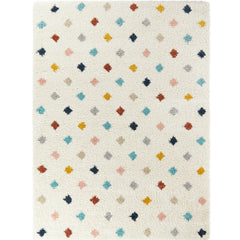 Shag Area Rug, 7 ft 10 in x 10 ft, Cream with Geometric Dot Pattern