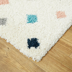 Shag Area Rug, 7 ft 10 in x 10 ft, Cream with Geometric Dot Pattern