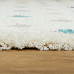 Shag Area Rug, 7 ft 10 in x 10 ft, Cream with Geometric Dot Pattern