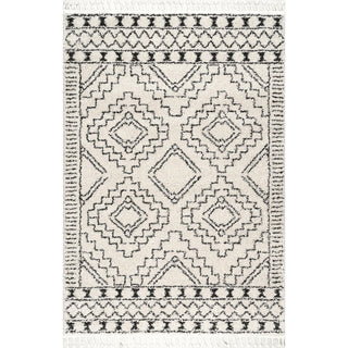 Shag Area Rug, 7 ft 10 in x 10 ft, Polypropylene with Tasseled Edges