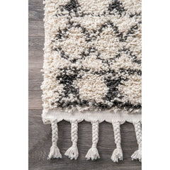 Shag Area Rug, 7 ft 10 in x 10 ft, Polypropylene with Tasseled Edges