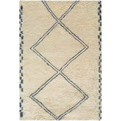 Shag Area Rug, 8 ft x 10 ft, Cream Wool with Moroccan Pattern