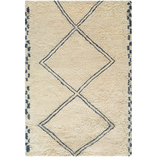 Shag Area Rug, 8 ft x 10 ft, Cream Wool with Moroccan Pattern