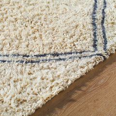 Shag Area Rug, 8 ft x 10 ft, Cream Wool with Moroccan Pattern