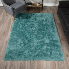 Shag Area Rug, 8 Ft x 10 Ft in Green Polyester