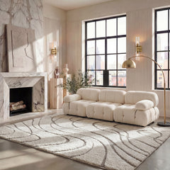 Shag Area Rug, 8 x 10 ft in Cream and Beige