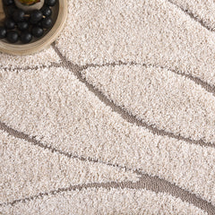 Shag Area Rug, 8 x 10 ft in Cream and Beige