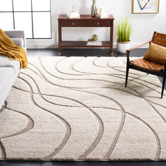 Shag Area Rug, 8 x 10 ft in Cream and Beige