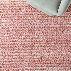 Shag Area Rug, 8' x 10' in Pink Striped Pattern