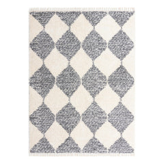 Shag Area Rug, 9 x 12 Ft, White with Geometric Pattern