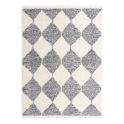 Shag Area Rug, 9 x 12 Ft, White with Geometric Pattern