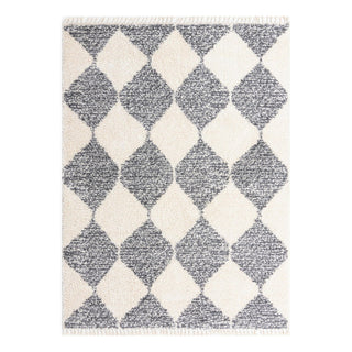 Shag Area Rug, 9 x 12 Ft, White with Geometric Pattern