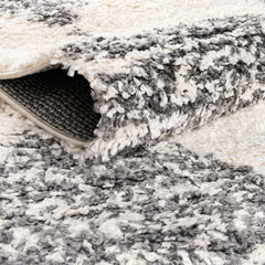 Shag Area Rug, 9 x 12 Ft, White with Geometric Pattern