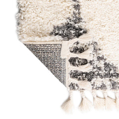 Shag Area Rug, 9 x 12 Ft, White with Geometric Pattern