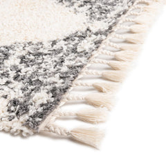 Shag Area Rug, 9 x 12 Ft, White with Geometric Pattern
