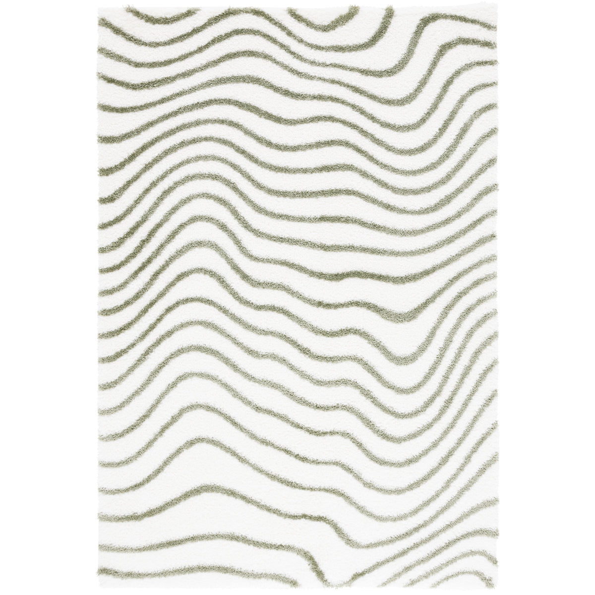 Shag Area Rug, 9' x 12' in Ivory and Green