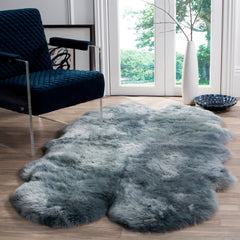 Sheepskin Rug with Scalloped Edges, 3'7" x 6', in Steel Blue