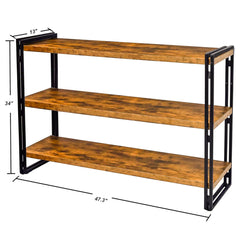 Shelving Unit, 3 Tiers, Brown Metal Frame with Manufactured Wood Shelves