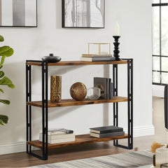 Shelving Unit, 3 Tiers, Brown Metal Frame with Manufactured Wood Shelves