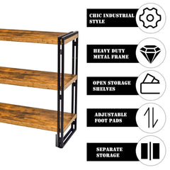 Shelving Unit, 3 Tiers, Brown Metal Frame with Manufactured Wood Shelves