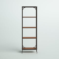 Shelving Unit with Wood Shelves and Iron Frame, Brown