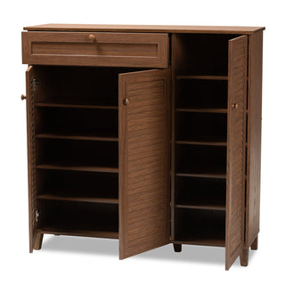 Shoe Storage Cabinet, Solid and Engineered Wood with Drawer, Walnut