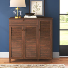 Shoe Storage Cabinet, Solid and Engineered Wood with Drawer, Walnut