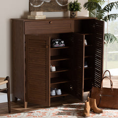 Shoe Storage Cabinet, Solid and Engineered Wood with Drawer, Walnut