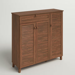 Shoe Storage Cabinet, Solid and Engineered Wood with Drawer, Walnut
