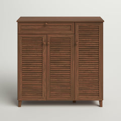 Shoe Storage Cabinet, Solid and Engineered Wood with Drawer, Walnut