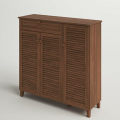 Shoe Storage Cabinet, Solid and Engineered Wood with Drawer, Walnut