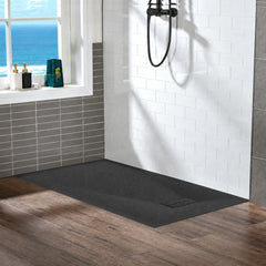 Shower Base, 59 in x 32 in with Reversible Drain in Black