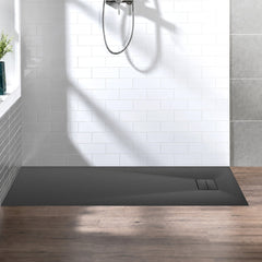 Shower Base, 59 in x 32 in with Reversible Drain in Black
