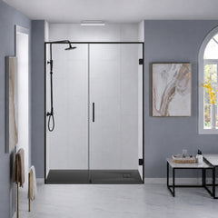 Shower Base, 59 in x 32 in with Reversible Drain in Black
