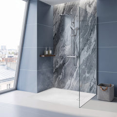 Shower Base, 59 in x 35 in with Reversible Drain in White