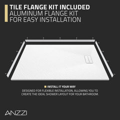 Shower Base, 59 in x 35 in with Reversible Drain in White