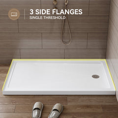 Shower Base, Acrylic, 60 x 36 in., Right Drain, Single Threshold, Chrome